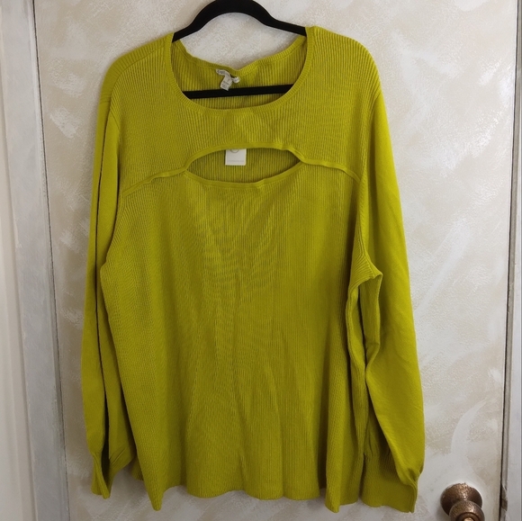 26/28 Cato Keyhole Cutout Long Sleeve Sweater Green Crew Neck - Picture 1 of 6